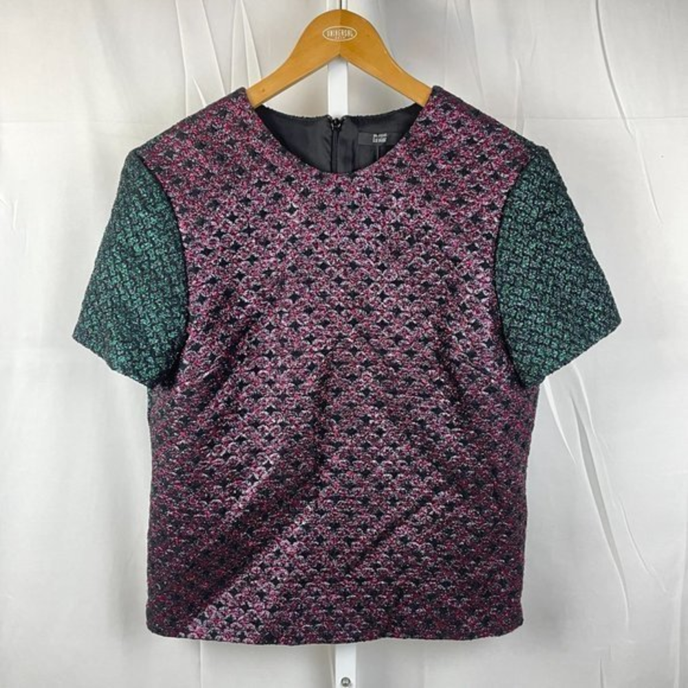 NWT Markus Lupfer Glittery Sparkly Brocade Contrast Tee Top New Years Eve Medium